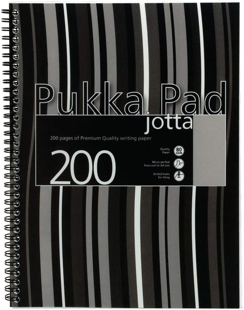 Pukka Pad Jotta Notebook Wirebound Plastic Punched 200pp 80gsm A4 Black Stripes Ref JP018-5 [Pack 3]