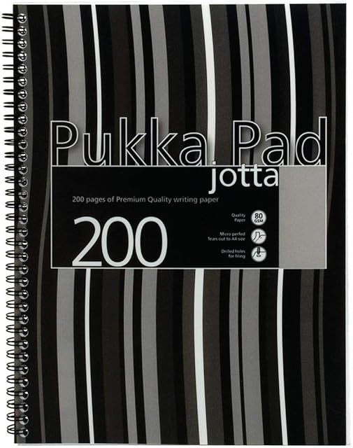 Pukka Pad Jotta Notebook Wirebound Plastic Punched 200pp 80gsm A4 Black Stripes Ref JP018-5 [Pack 3]
