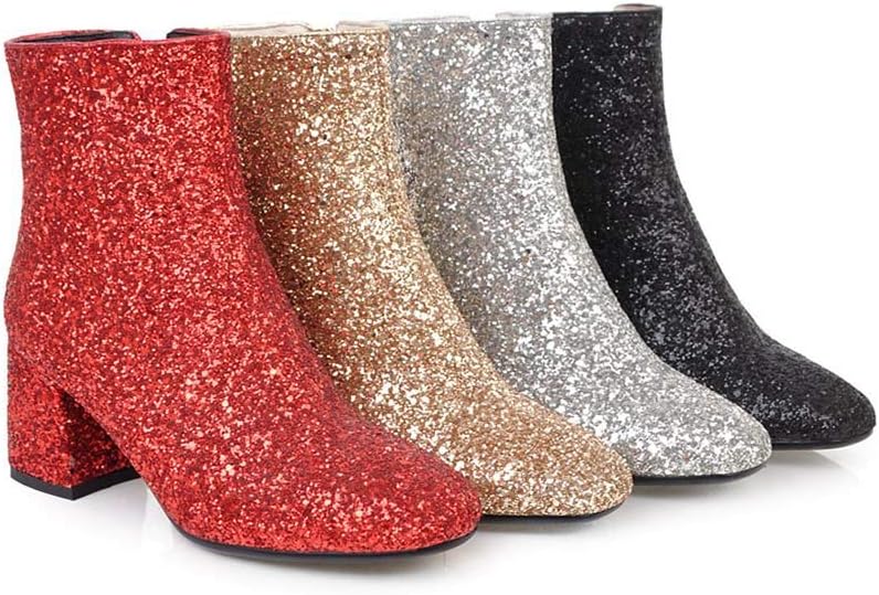 Elyffany Womens Mid Block Heel Glitter Ankle Boots Ladies Zipper Party Prom Booties - Image 5