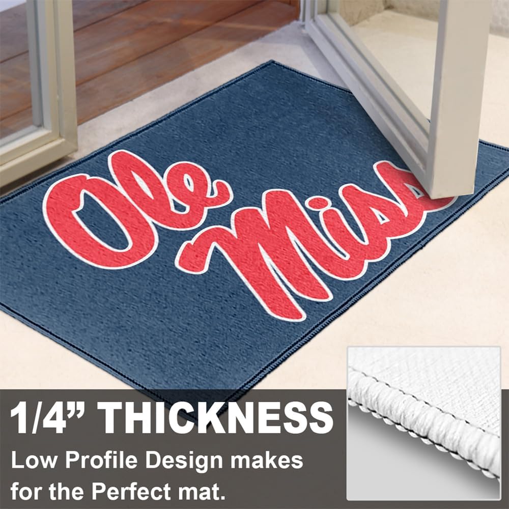 Campus Lab University of Mississippi Anti-Slip Indoor Doormat, 20” x 31.5” Primary Mark, Floor Mat for Inside Entry Way/Back Door Garage Mudroom Home and Office, Low Profile