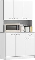 HOMCOM 71" Tall Kitchen Pantry Cabinet White - Buffet Hutch with Microwave Stand, 6 Doors, Drawer, 3 Adjustable Shelves