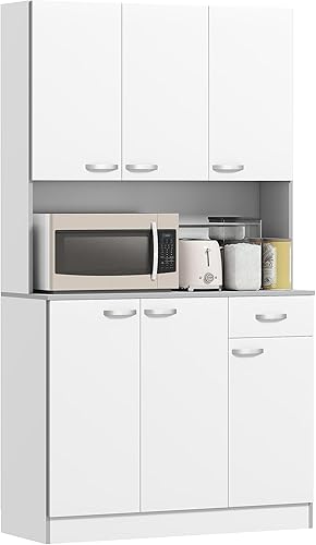 HOMCOM - Gabinete de despensa de cocina de 71 pulgadas, gabinete de almacenamiento alto con soporte para microondas, buffet con aparador, 6 puertas,