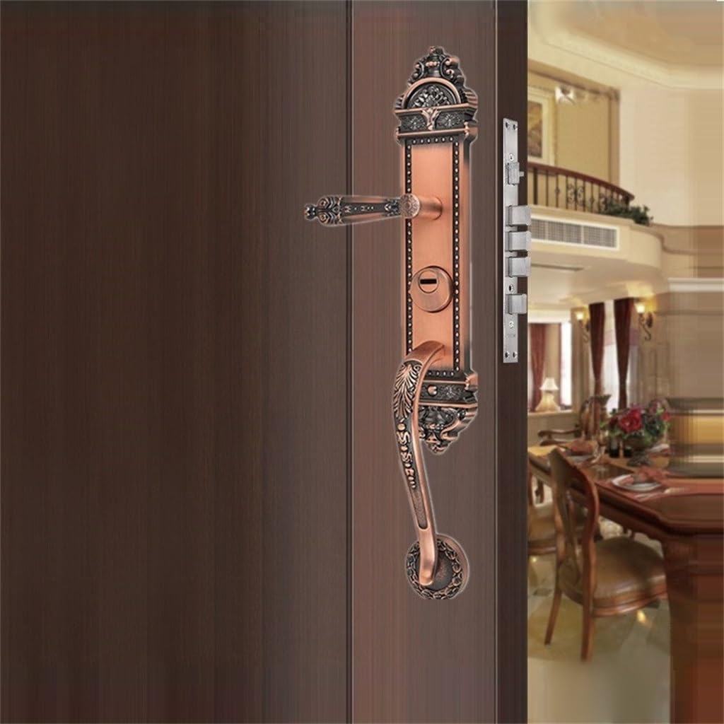 Security Door Lock Zinc Alloy Carved Handle Cylinder Solid Wood Locks
