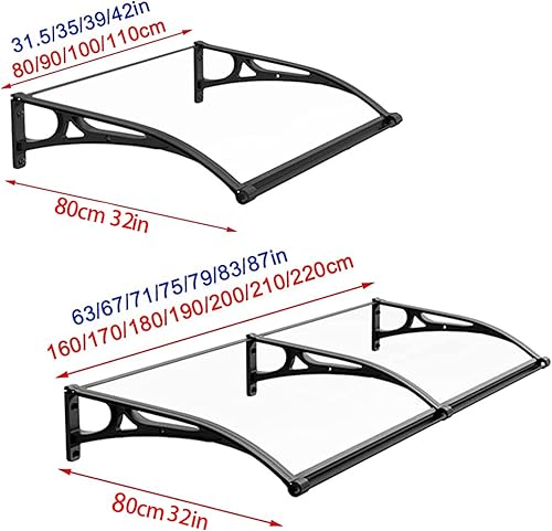 Miniatura 15 de Toldo para puerta y ventana, UPF 50+, tablero de policarbonato con soporte de aluminio, toldo voladizo para puertas delanteras/ventanas, toldo