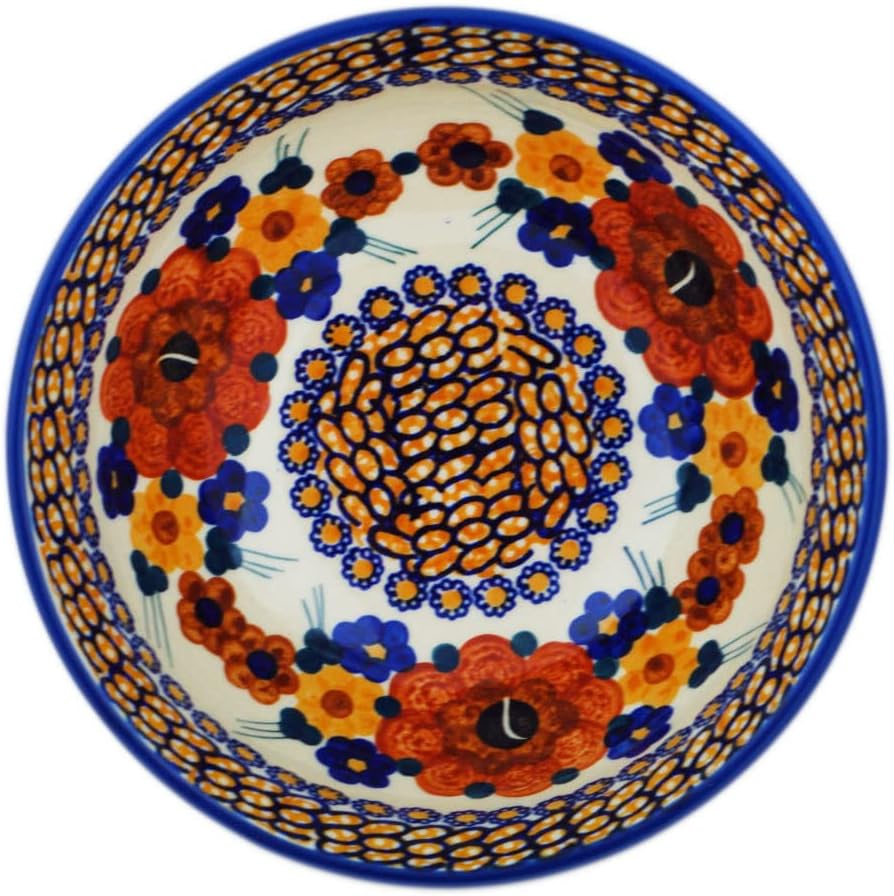 Polmedia Polish Pottery Bowl 7-inch UNIKAT - Retro Brown Beauty Pattern Handmade in Boleslawiec Poland + Certificate of Authenticity