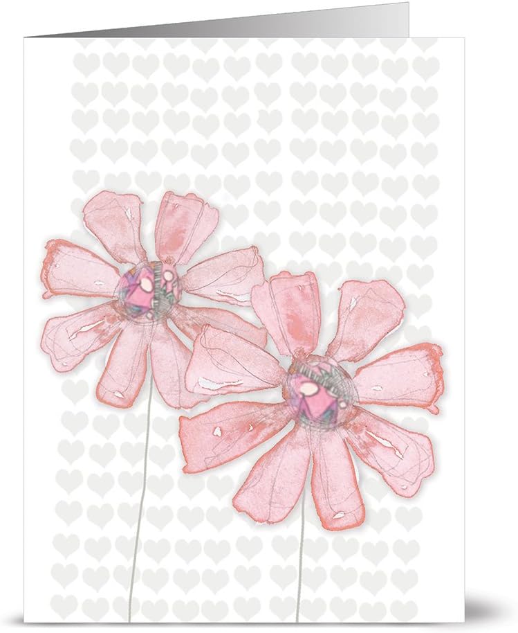 All Occasion Greeting Cards – 24 Pack - Unique Watercolor Pink Daisies Design – Pink ENVELOPES Included – Blank Greeting Card – Glossy Cover Blank Inside – by Note Card Café