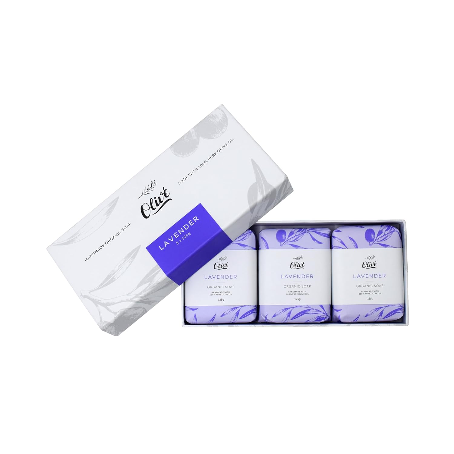 Made with Natural Ingredients 100% Pure Olive Oil Bar Soap 125g x 3 - Lavender