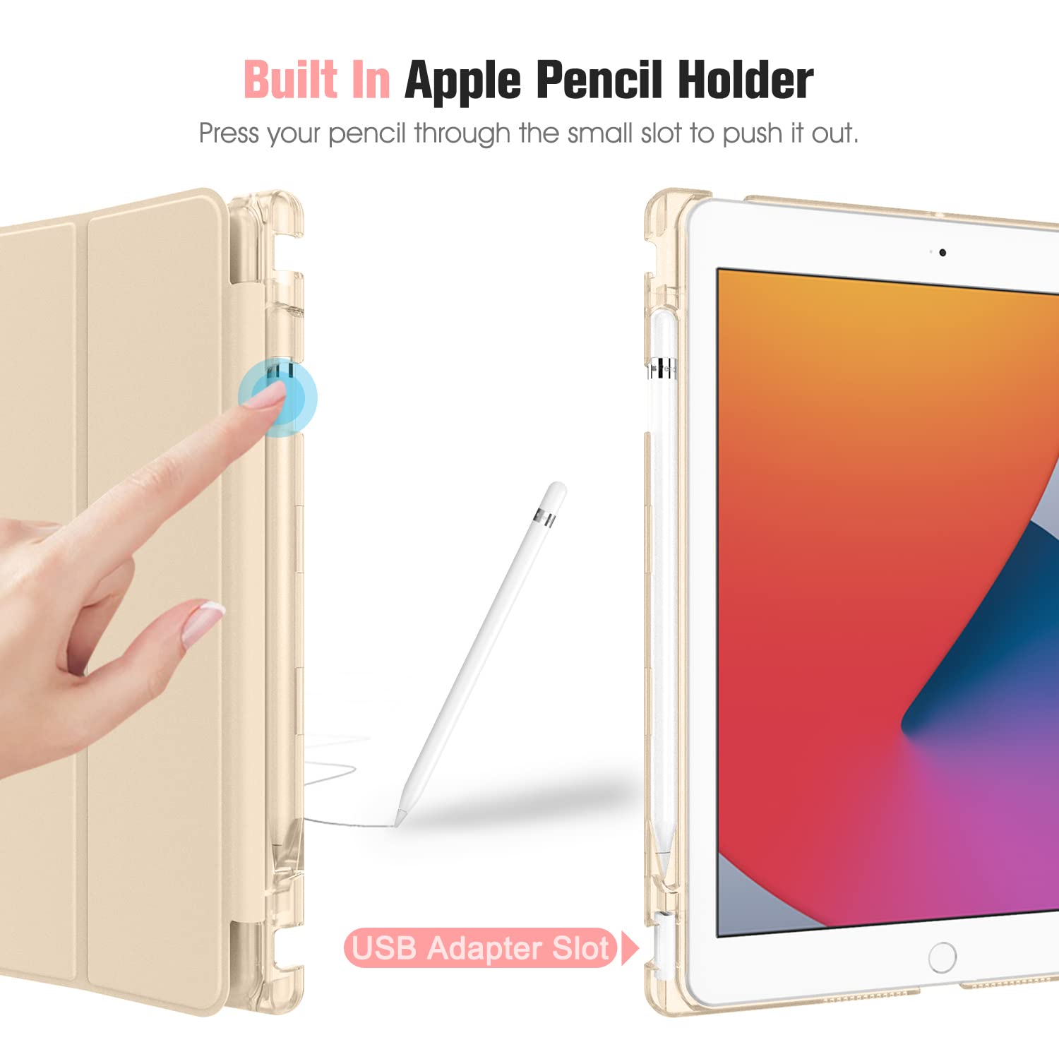 FINTIE Custodia per iPad 10.2 Pollici 9a / 8a / 7a Generazione (2021 2020 2019) con Built-in Pencil Holder - Sottile Leggero Semi-Trasparente Cover Case con Auto Sveglia/Sonno, Champagne Gold