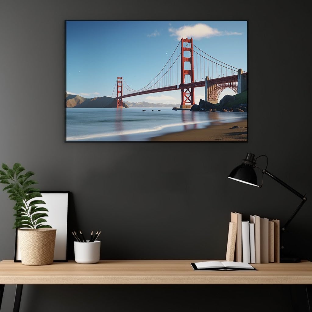 Canvas for Living room. Golden Grandeur Where Engineering Meets Serenity at San Francisco's Golden Gate, 27 x 18 inch Canvas Wall Art - Ready to Hang