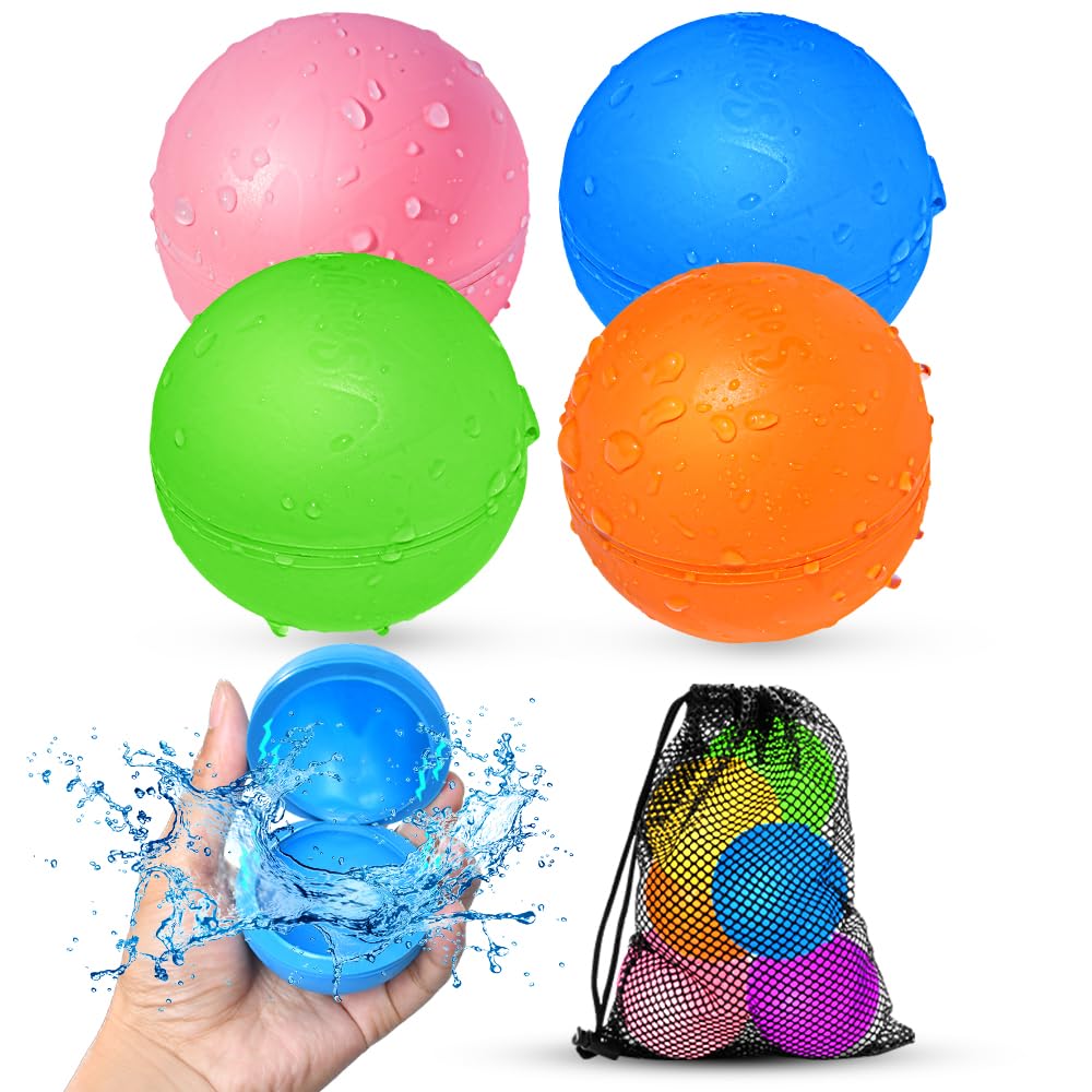Reusable Water Balloons，Pool Toys for Boys and Girls，Beach Outdoor Activities Water Toys for Kids Ages 3-12，Magnetic Refillable Water balls for Summer Party(4pcs)