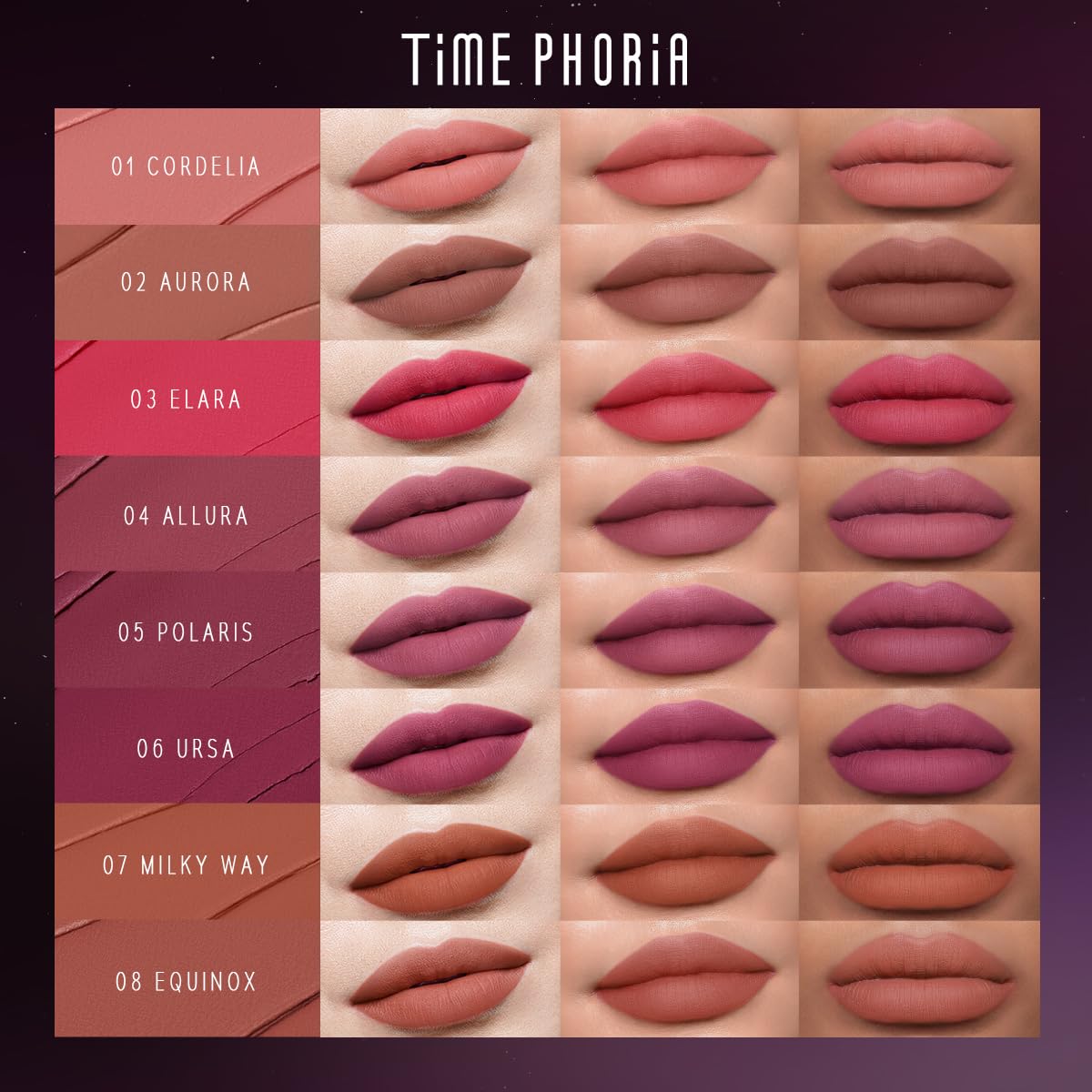 TIMEPHORIA NEBULA VELVET LIP CREAM-Long Lasting Lip Stain, Waterproof and Transfer Proof Lip Tint, Matte Finish Lipstick, Smooth Out Lip Lines, Lightweight Lip Cream, High Coverage (08 EQUINOX)