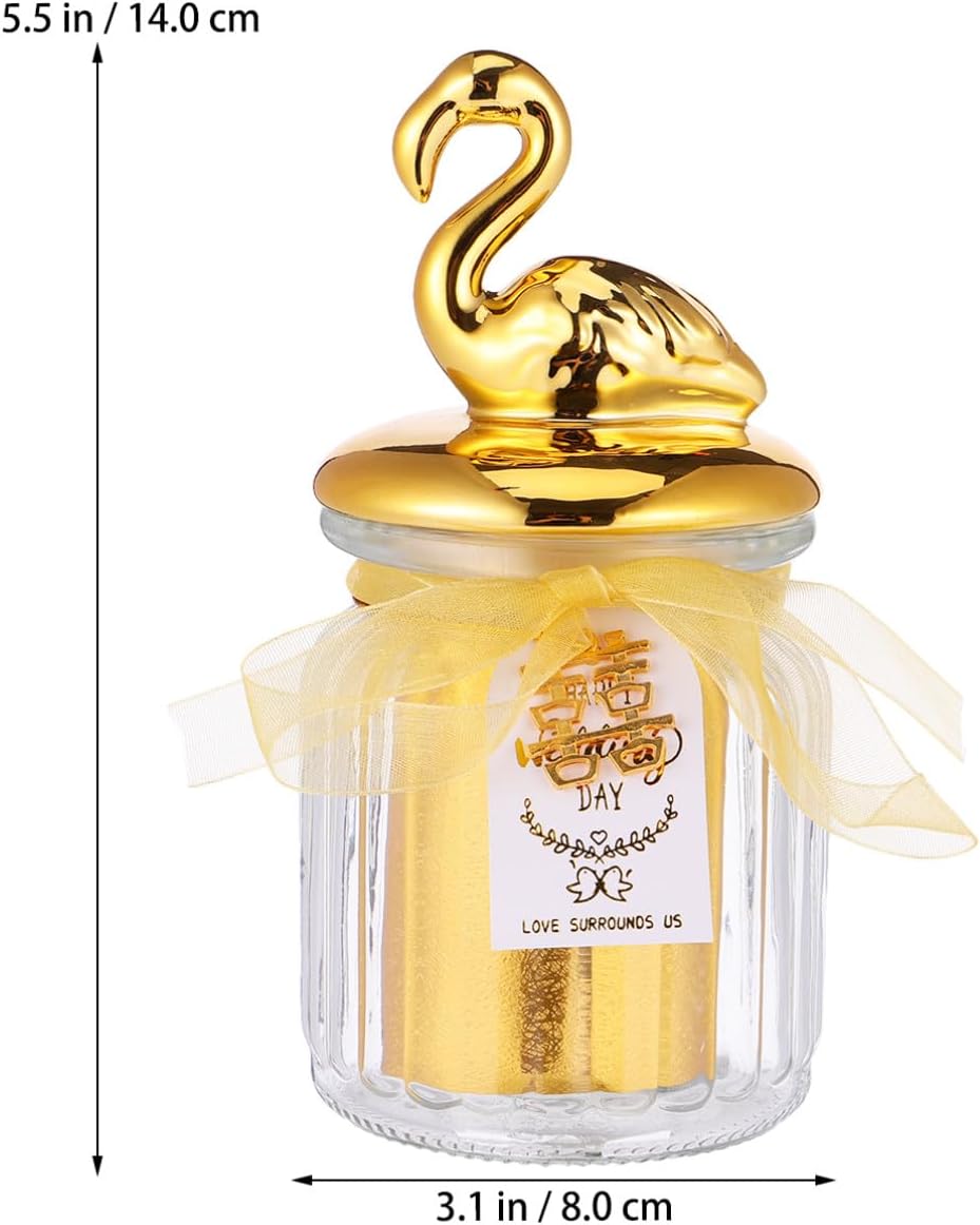 Glass Candy Jar with Ceramic Flamingo Lid Gold Sealed Wedding Candy Box Storage Bottle for Party Favors and Snacks