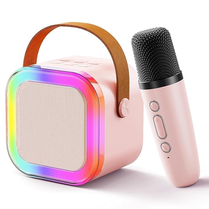 Kids Spacial, Karaoke Mic Rechargable with Speaker for Singing | Wireless Mini Portable Bluetooth Speaker with Microphone & LED Lights | Cute Birthday...