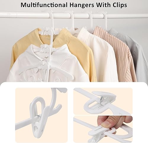 Miniatura 5 de Paquete de 50 perchas de plástico con 16 clips, colgador de ropa ajustable de 11 a 15 pulgadas, duradero y antideslizante, ahorra espacio para