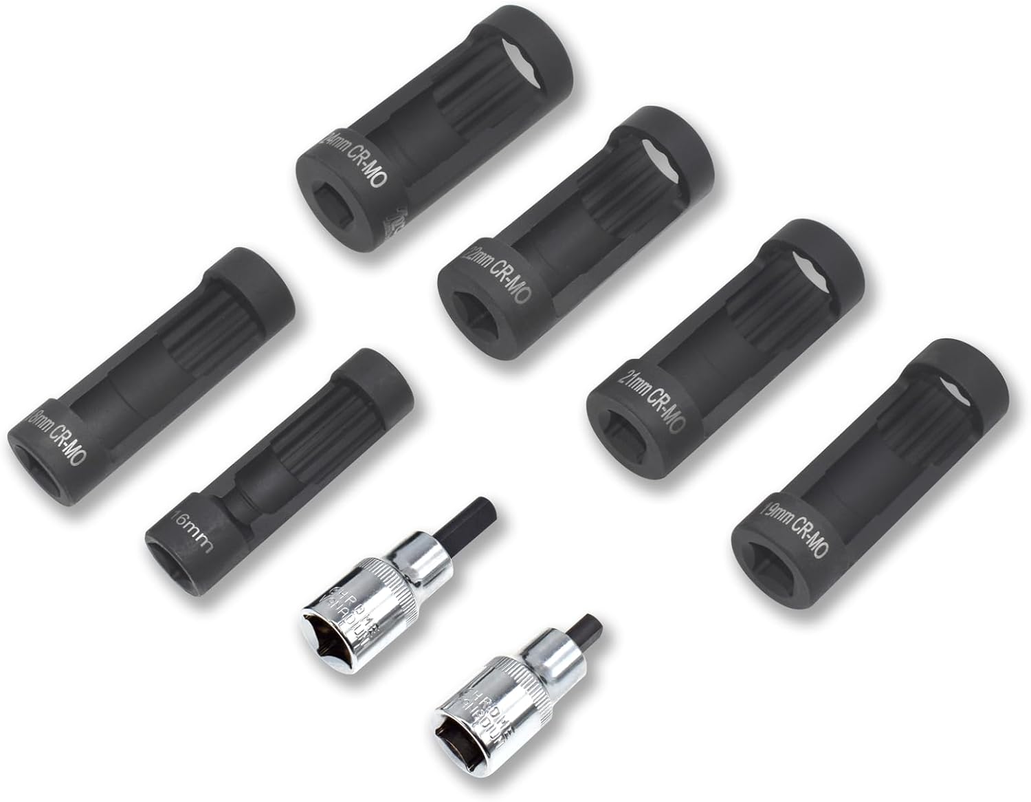 Suspension Strut Socket Tool, Strut Nut Socket 16mm 18mm 19mm 21mm 22mm 24mm with 12 Point 1/2" Drive, Suspension Spreader Set 8pc Shock Absorber Tool