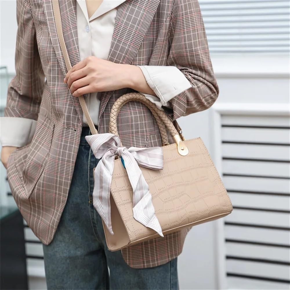 Bolso de mano de piel sintética con patrón de cocodrilo, bolso de mano para mujer, gran capacidad, bolso cruzado diagonal con bufanda