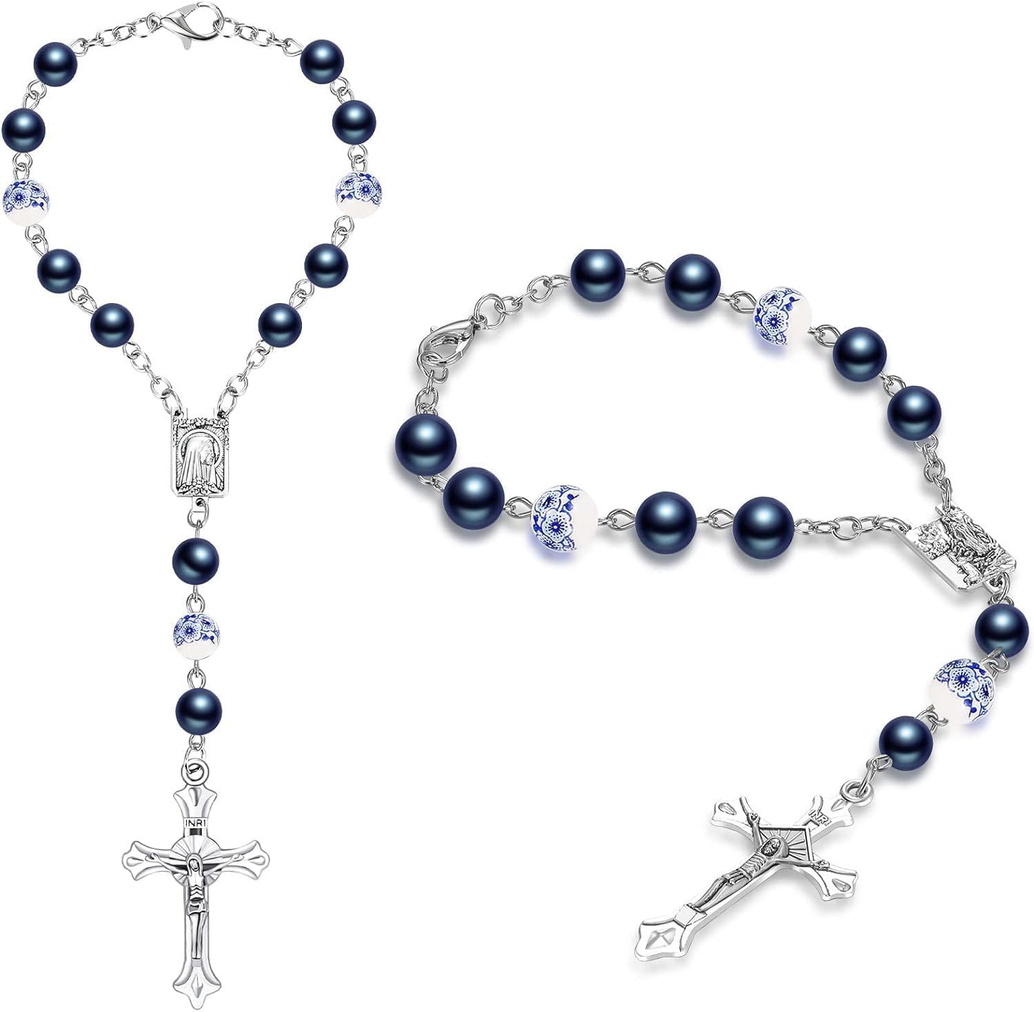 Steering Wheel Rosary Charm, Catholic Cross Pendant Accessory Decor for Car Mirror Hanging with Virgin Mary Mini Charm & Crucifix Ideal Catholic Religious Accessories Devout Gift image 5