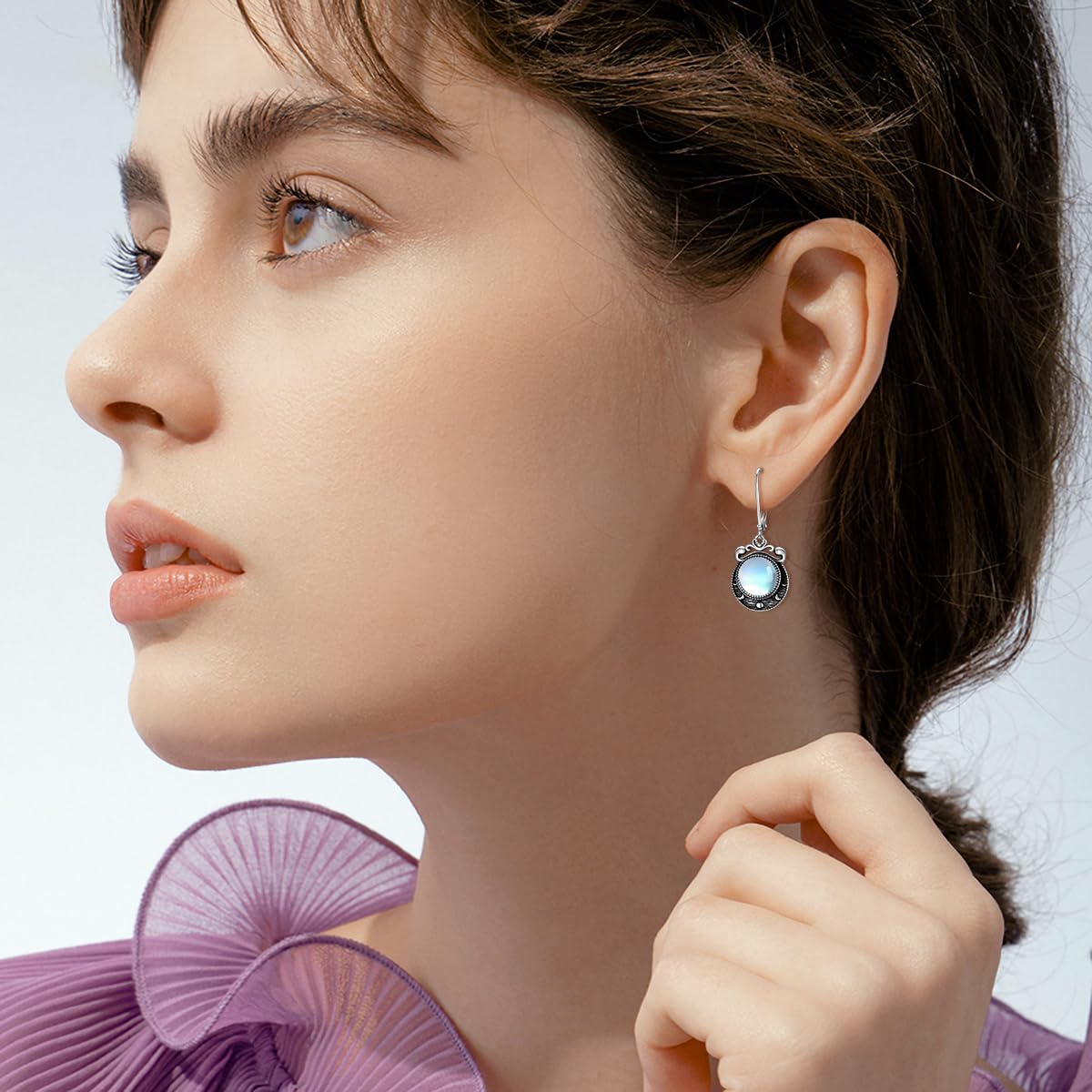 VONALA Pendientes de fase lunar de plata de ley rojo/verde/azul/violeta, pendientes de media luna para mujeres, joyas de luna, regalo para mujeres, adolescentes, niñas, madres, esposas