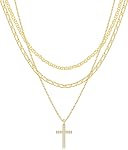 MFRYK Gold Necklaces Stack For Women,14K Gold Plated Simple Layered Choker Necklaces For Women,Stackable Multilayer Pearl Cross Disc Circle Square Pendant Cuban Herringbone Snake Paperclip Chain Necklaces Set Jewelry Gift for Women