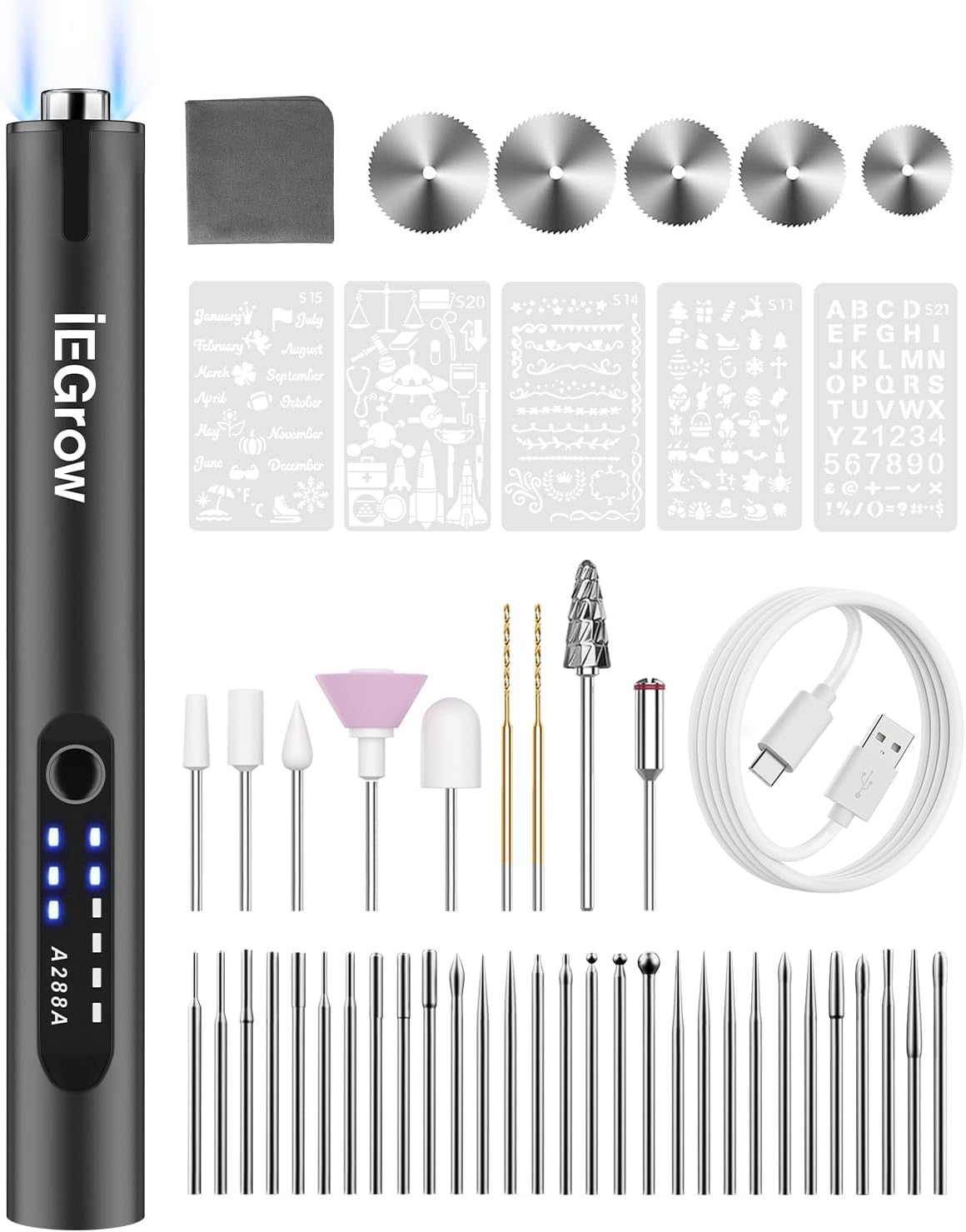 Electric Engraving Pen with Light, DIY Electric Etching with 44 Bits,Grey