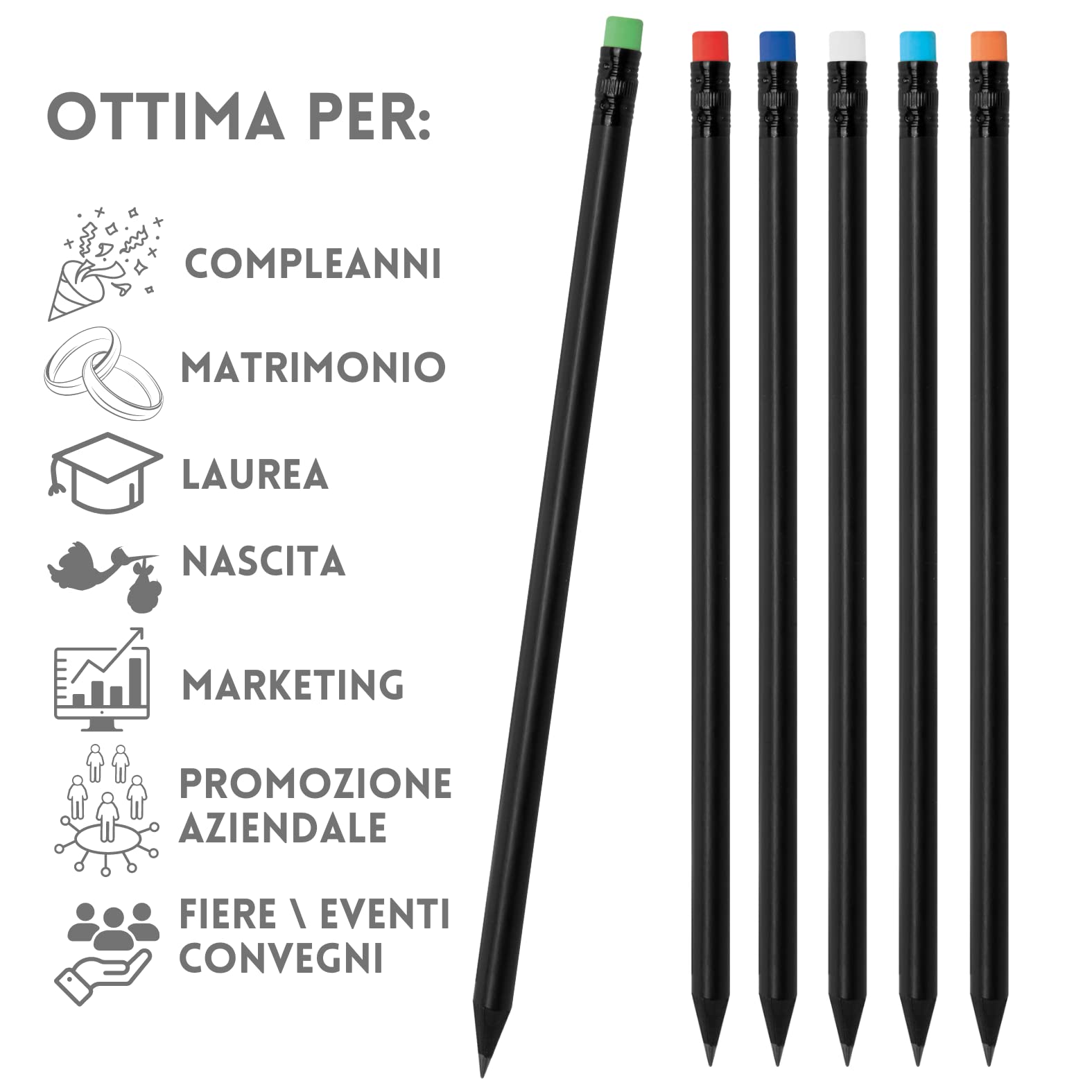 Matite Personalizzate per Feste, Compleanno, Matrimonio o Gadget Promozionale per Aziende, Fiere ed Eventi Omaggi Pubblicitari per Clienti (100)