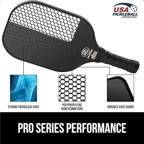 Miniatura 3 de Gorilla Gear USAPA Approved Pickleball Starter Set, Fiberglass Paddles with Bag and Balls, Indoor Outdoor Court Use, Comfortable Racket Grip, Negro