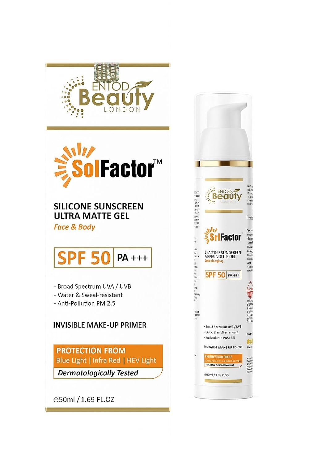 ENTOD Beauty LONDON SolFactor Silicone Sunscreen Ultra Matte Gel SPF 50 PA+++ | Broad Spectrum UV & Pollution Protection |