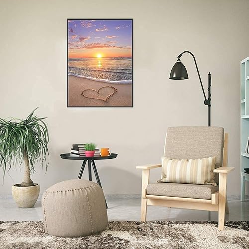 Miniatura 2 de NAIMOER Kits de Pintura de Diamantes para Adultos, Arte de Diamantes Redondos de Taladro Completo 5D DIY Puesta de Sol en la Playa Corazón Arte de