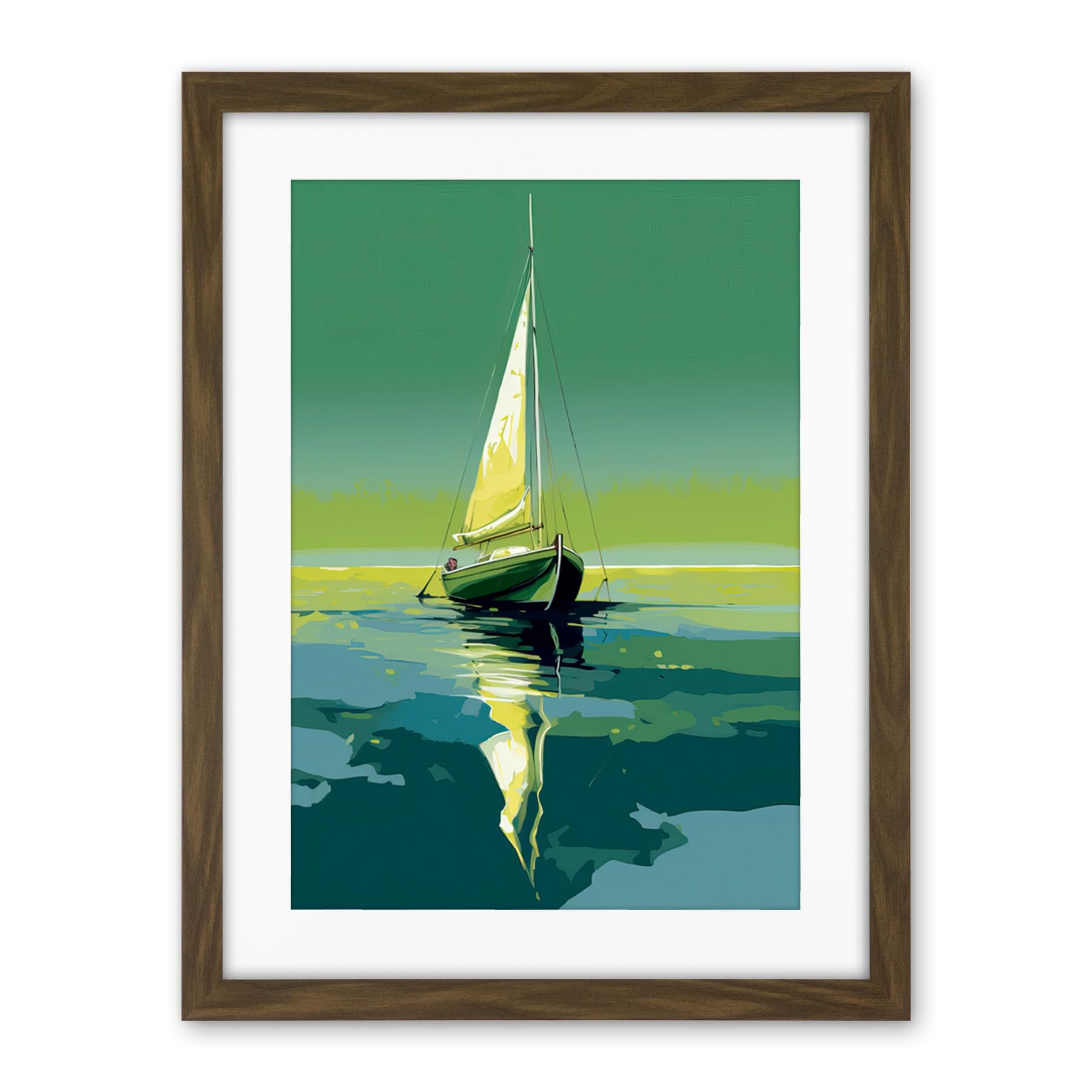 Artery8 A Sailboat on a Calm Sea Under a Cloudless Sky Artwork Framed Wall Art Print 18X24 Inch
