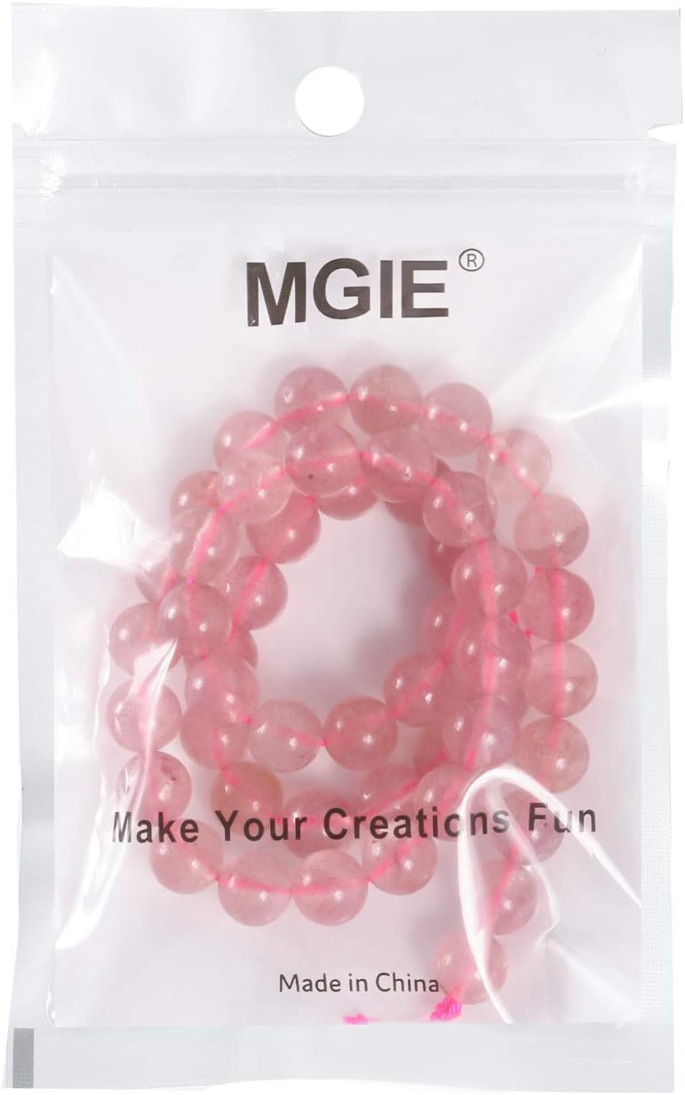 MGIE Natural Loose Round Smooth Semi-Precious Genuine Strawberry Quartz Gemstone Beads for DIY Jewelry Making Full Strand 8mm 15.5" (Approx 45pcs) Strawberry Quartz 8mm