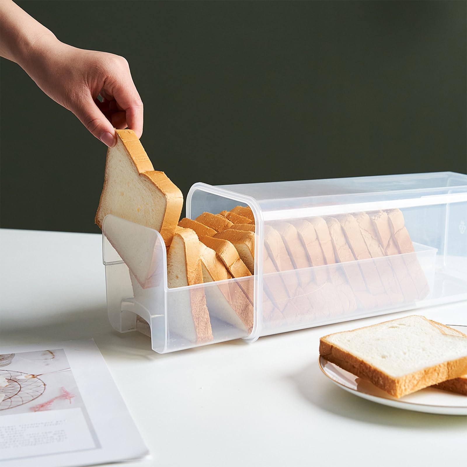 Sistema di cassetto per pane - Contenitore per pane ermetico 33,5 x 14 cm con coperchio per freschezza - Espandibile per pane tostato/pasticcieria - Senza BPA, igienico e poco ingombrante
