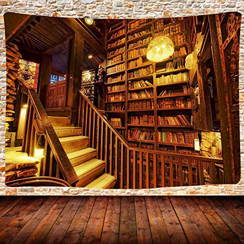 UHOMETAP Tapiz de biblioteca vintage para colgar en la pared, libros de biblioteca antigua, decoración de pared, arte hippie, clásico, antiguo, histórico, para colgar en la pared, 203 x 152 cm,