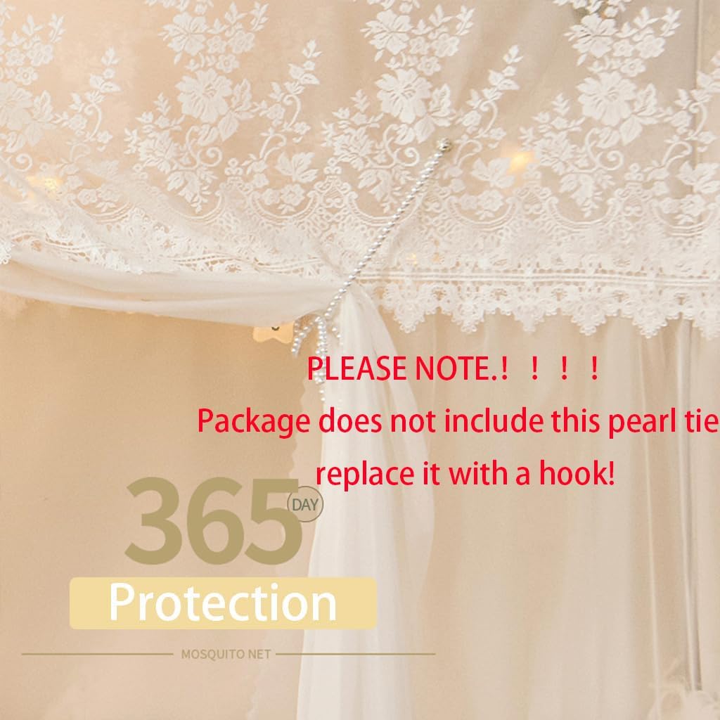 4 Corner Post Students Dorm Bunk Mosquito Net Bed Canopy Netting Students Bed Curtains for Student Dormitory School College Bedroom Decoration (White-Flower, 35" W x 74" L (Pack of 1))