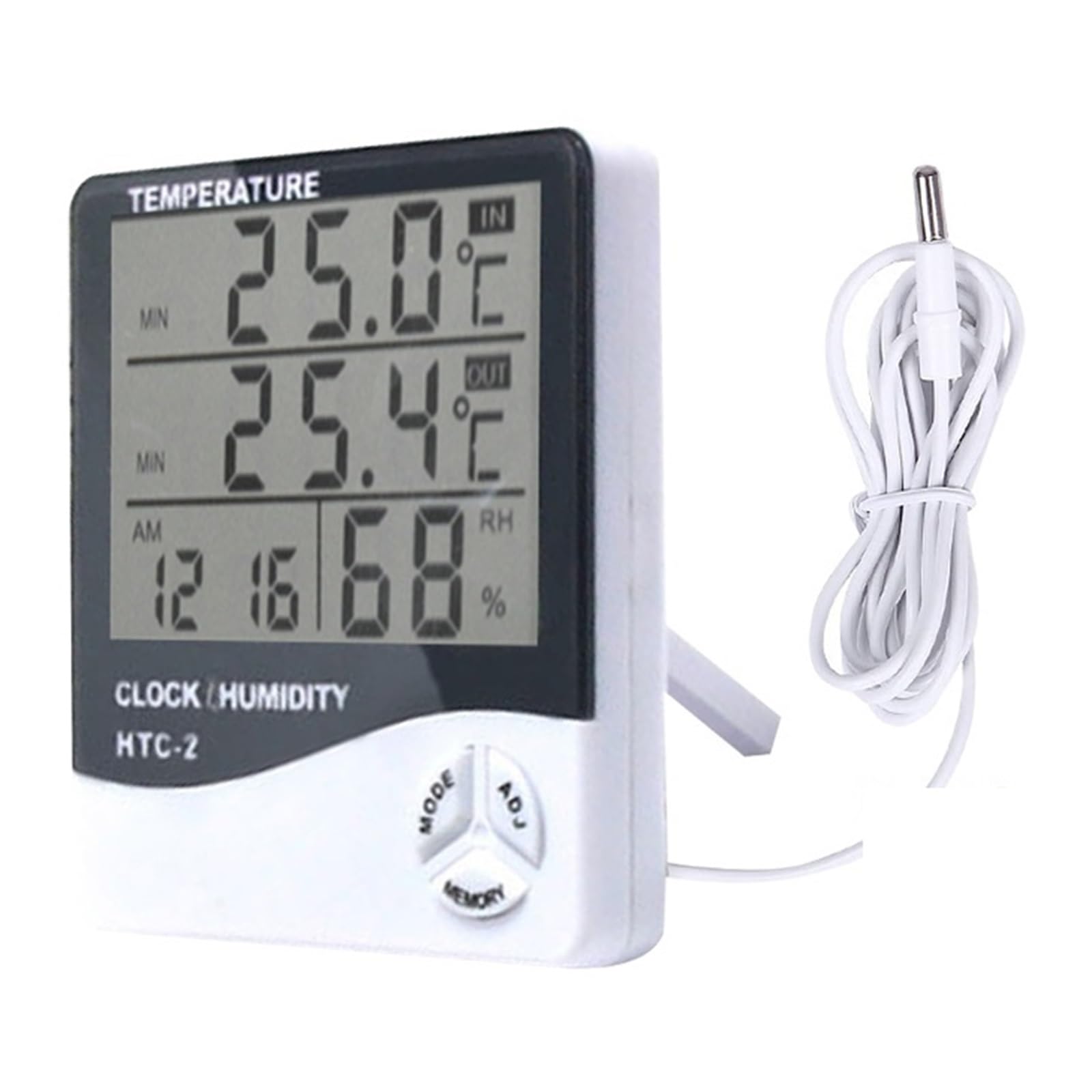 Cyfrowy miernik wilgotności i temperatury LCD, termometr, higrometr, stacja pogodowa do użytku wewnątrz i na zewnątrz, zegar, HTC-2 - na zewnątrz