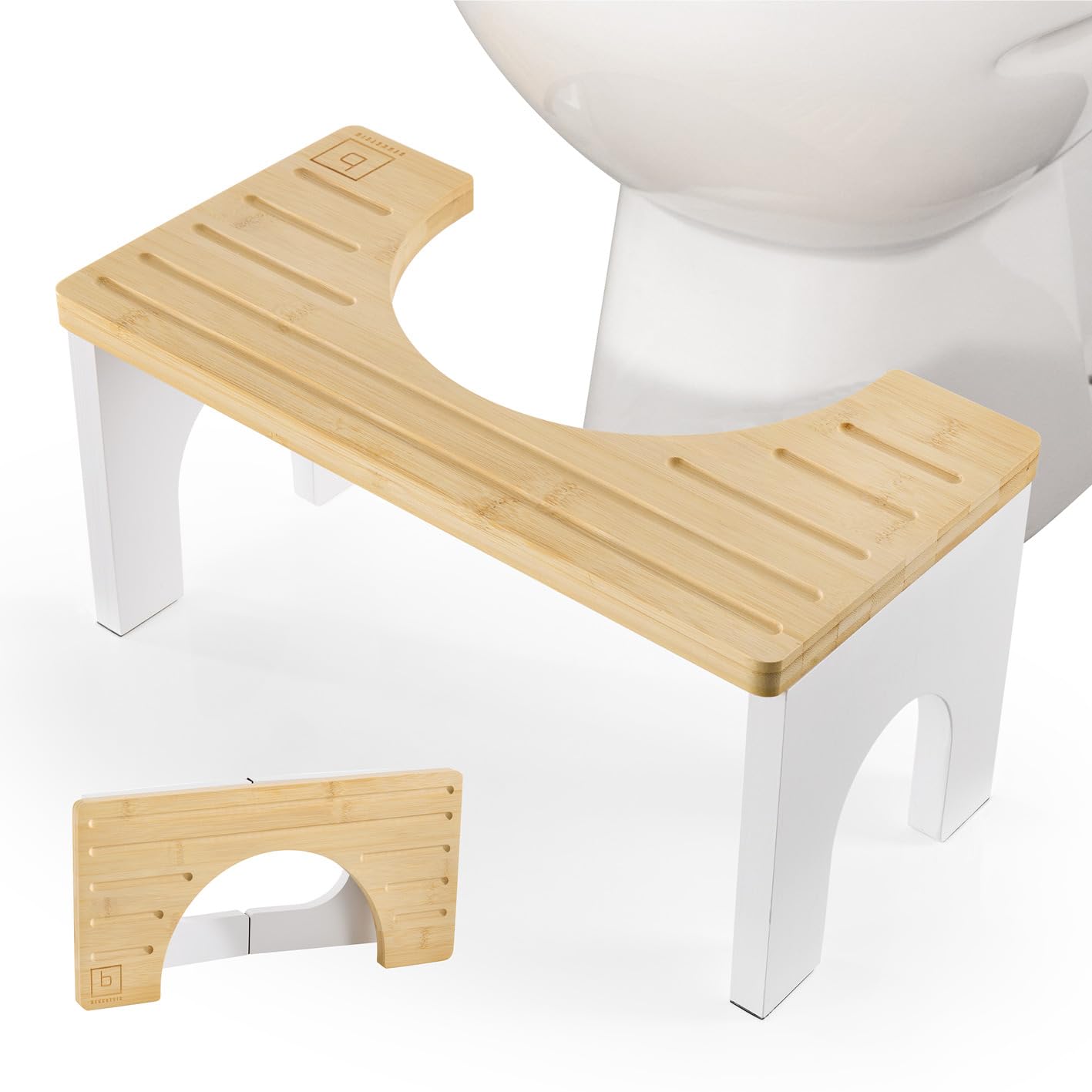BENKSTEIN Toilettenhocker Erwachsene - Holz - Klohocker - Toilette Bambus - Tritthocker - klappbar - WC Hocker