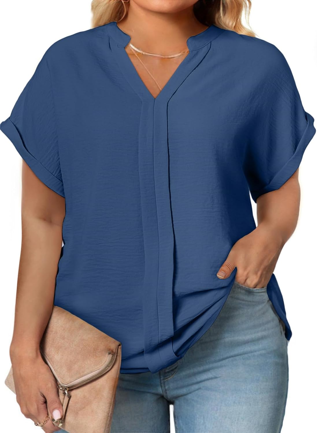 Eytino Womens Plus Size Summer Tops V Neck Short Sleeve Dressy Casual Blouse Work Shirts (1X-5X)
