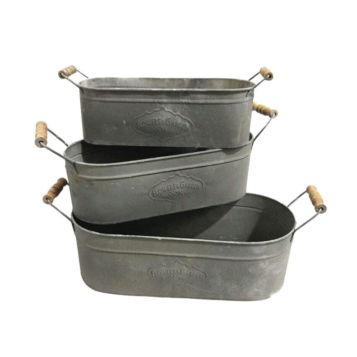 Shabby Chic Vintage Set of 3 Flowers & Garden Metal Planters Handmade by AllChic