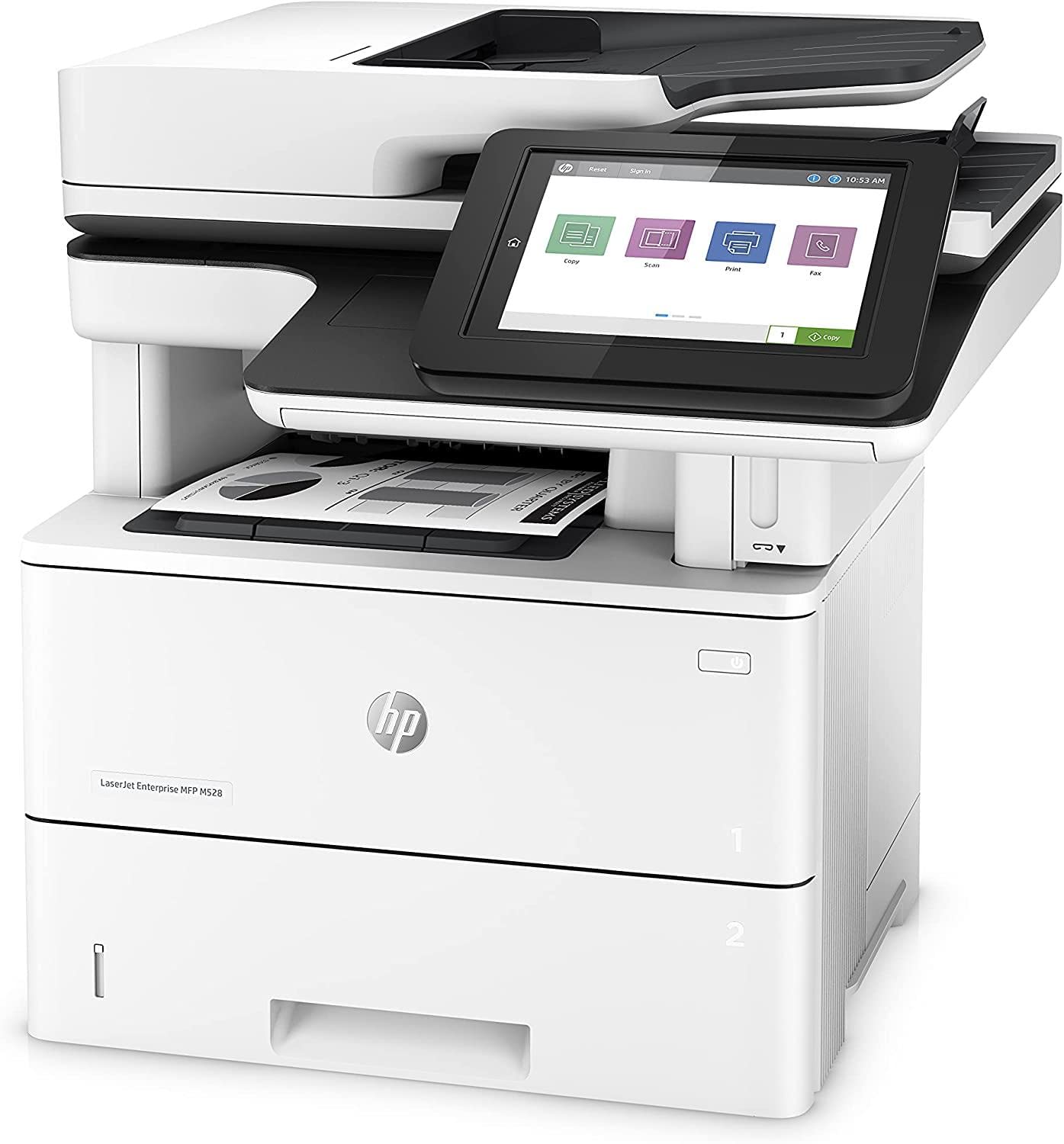 HP LaserJet Enterprise M528f 1PV65A, Stampante Multifunzione A4, Stampa Fronte e Retro Automatica in b/n, 50 ppm, USB, Fax, ADF, Gigabit Ethernet HP Smart, Display a colori da 20,3 cm, Bianca