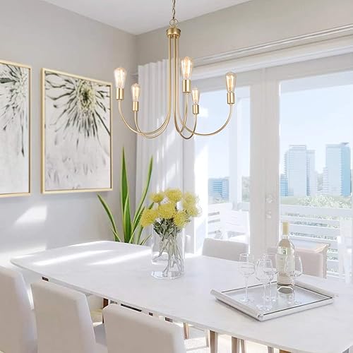 Miniatura 4 de Durent Lighting Candelabro grande dorado, lámpara moderna para comedor y sala de estar, dormitorio y cocina, 5 luces