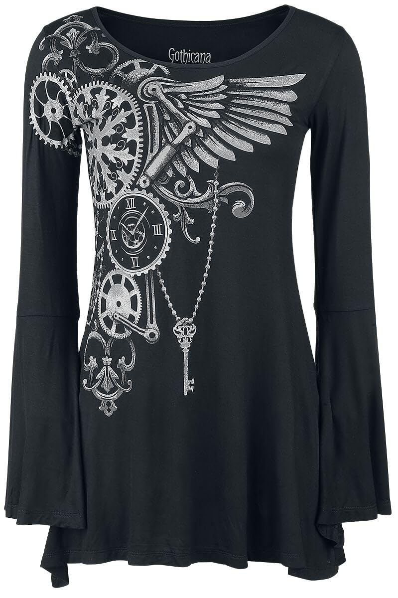 Gothicana by EMP Bat Country Donna Maglia a Maniche Lunghe Nero