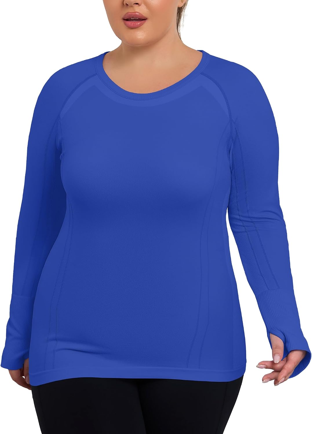 COOTRY Plus Size Seamless Workout Shirts for Women Long Sleeve Yoga Tops Sports Running Athletic Top Slim Fit
