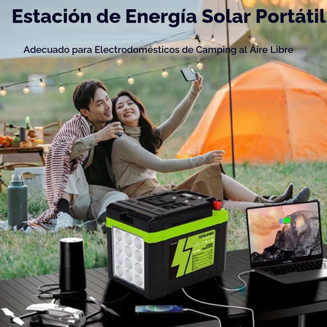 Anern Banco de Energía Solar 100W Estación de Energía Portátil con 2 Bombillas LED y Carga Panel de luz Brillante de 15000mAh 220V Generador Solar para Camping, Viajes