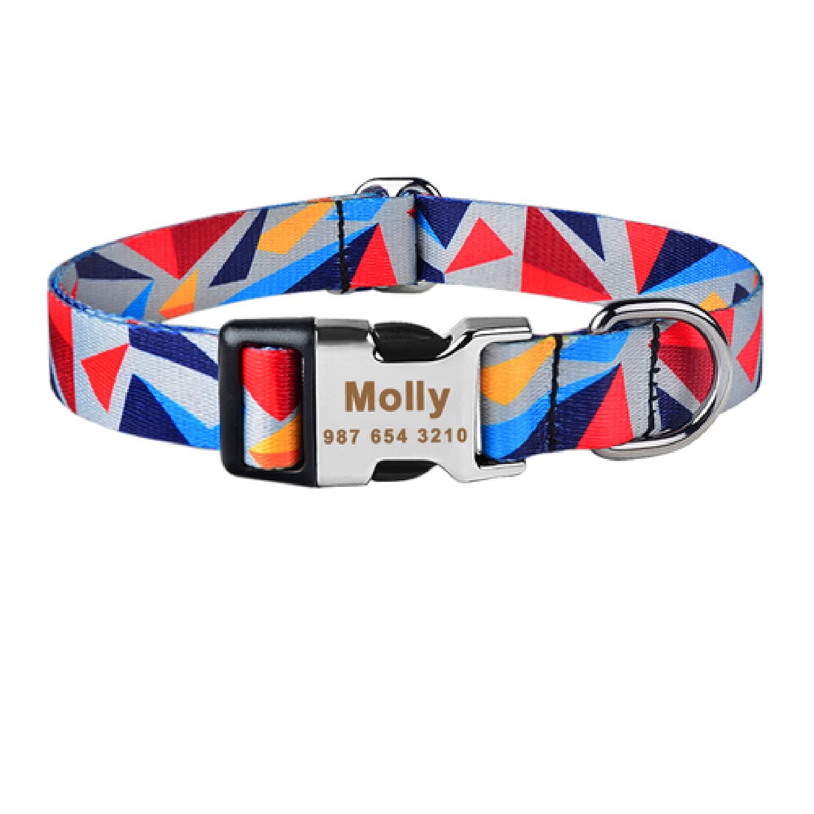 Collier de chien personnalisé anti-perte réglable en nylon plaid avec plaque de nom gravée