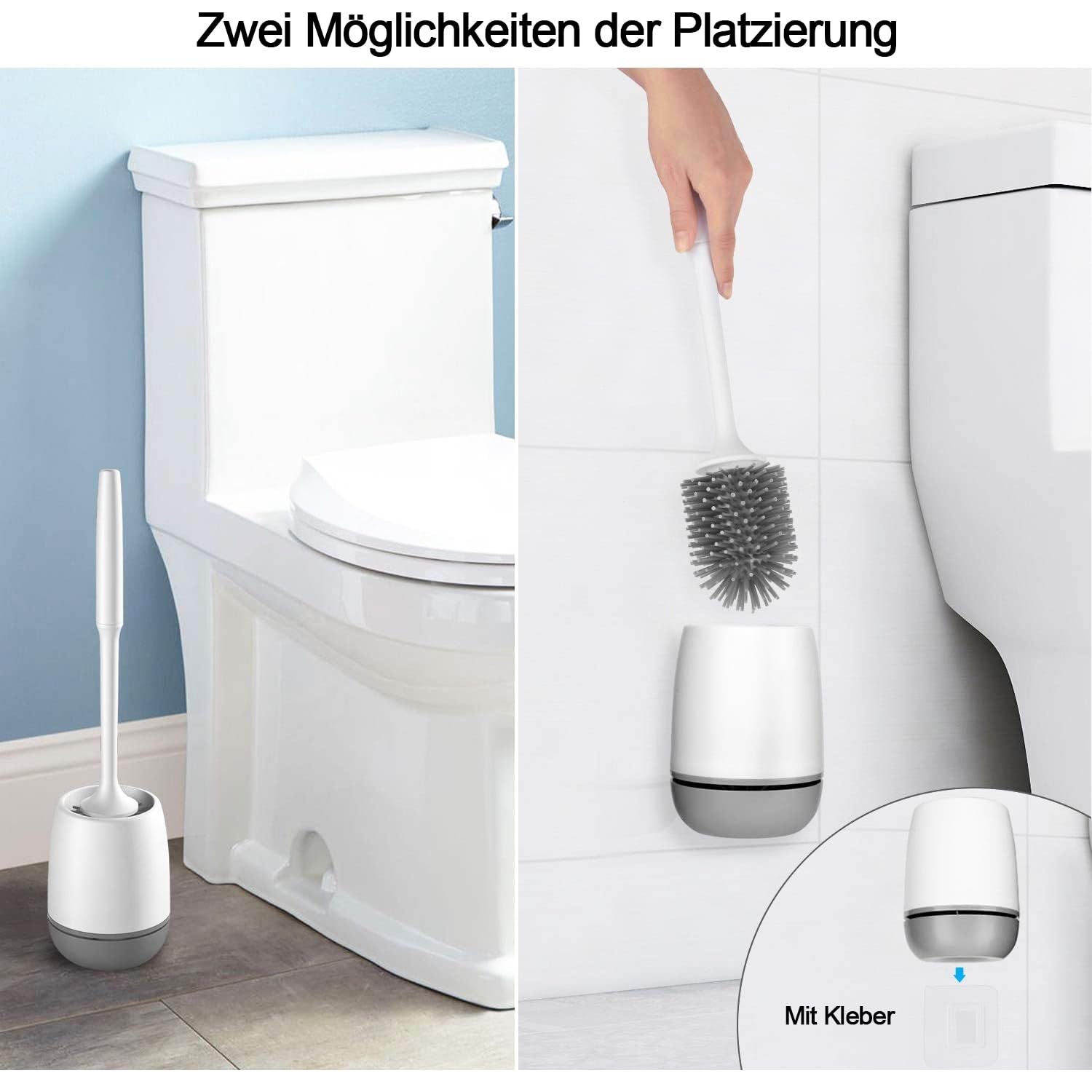 Klobürste Aus Silikon Mit Halter – 43 Cm, Schnell Trocknend, Weiß, Wandmontierbar
