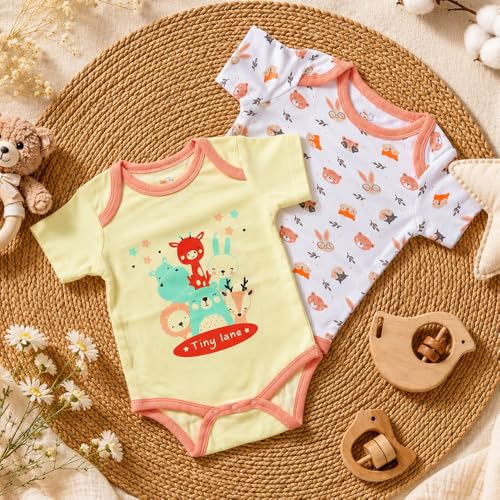 Image of TINYLANE - Curated For You! 100% Organic Bamboo Cotton Unisex Newborn Baby Onesis /Bodysuit | Pack of 2 | GOTS Certified | 0-3 Months | Baby Gifts Newborn | Bamboo Cotton
