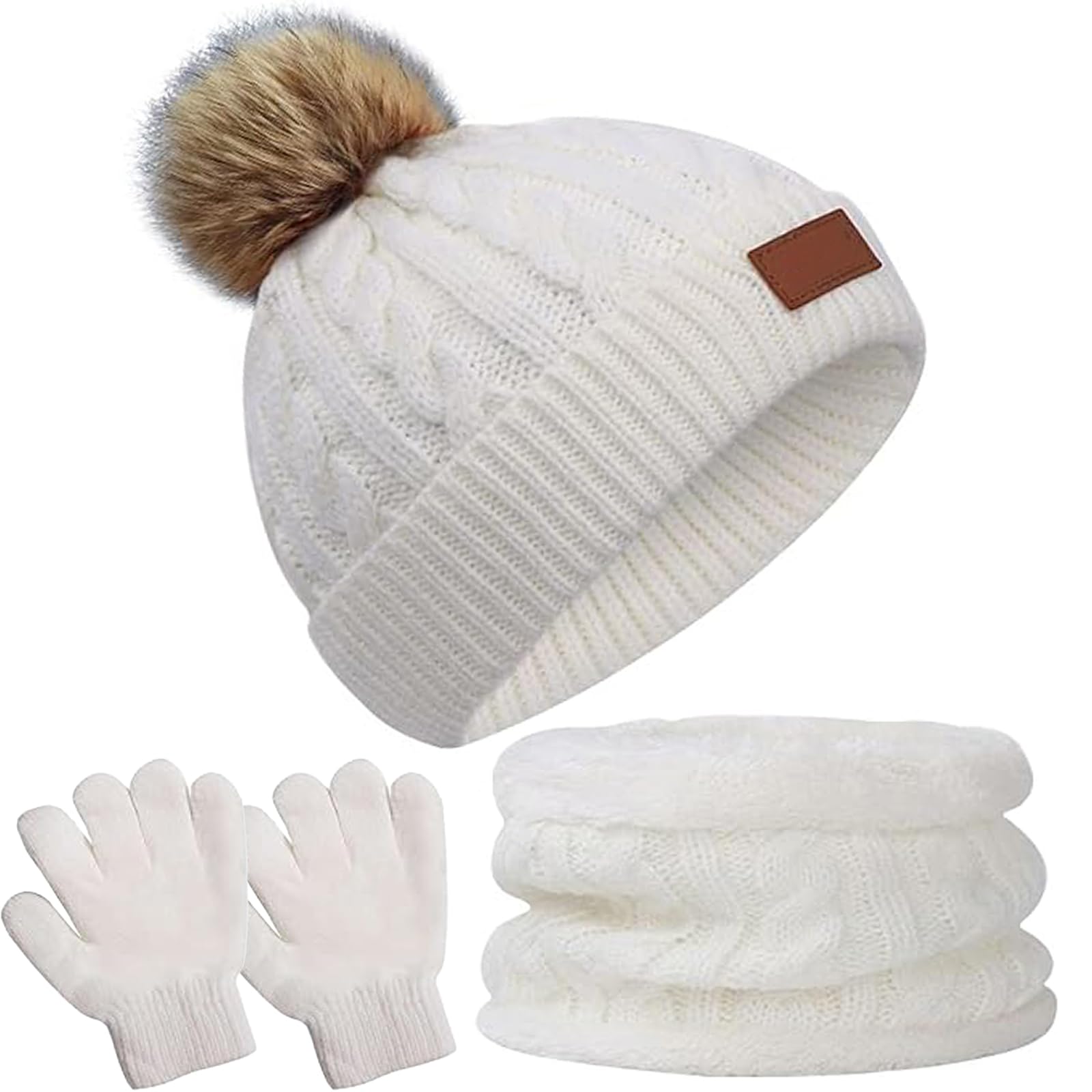 GenericKids Beanie Hat Scarf Gloves Set cap Gloves Scarf Set Thermal Knit  Crochet Thick Fluffy Toddler Scarf Knit Winter Warm Set Knit Thick Warm