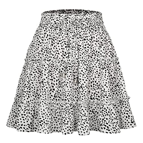 Women Summer Cute High Waist Ruffle Skirt Floral Print Swing Beach Mini Skirt