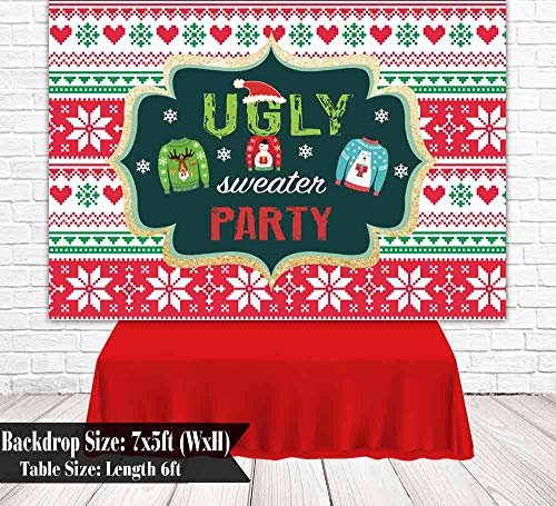 Funnytree 7X5Ft Tacky Christmas Sweater Party Backdrop Red And Green Ugly Xmas Patterns Photography Background Winter Kids Elfed Photobooth Decorations Step And Repeat Banner Invitation #TOP2