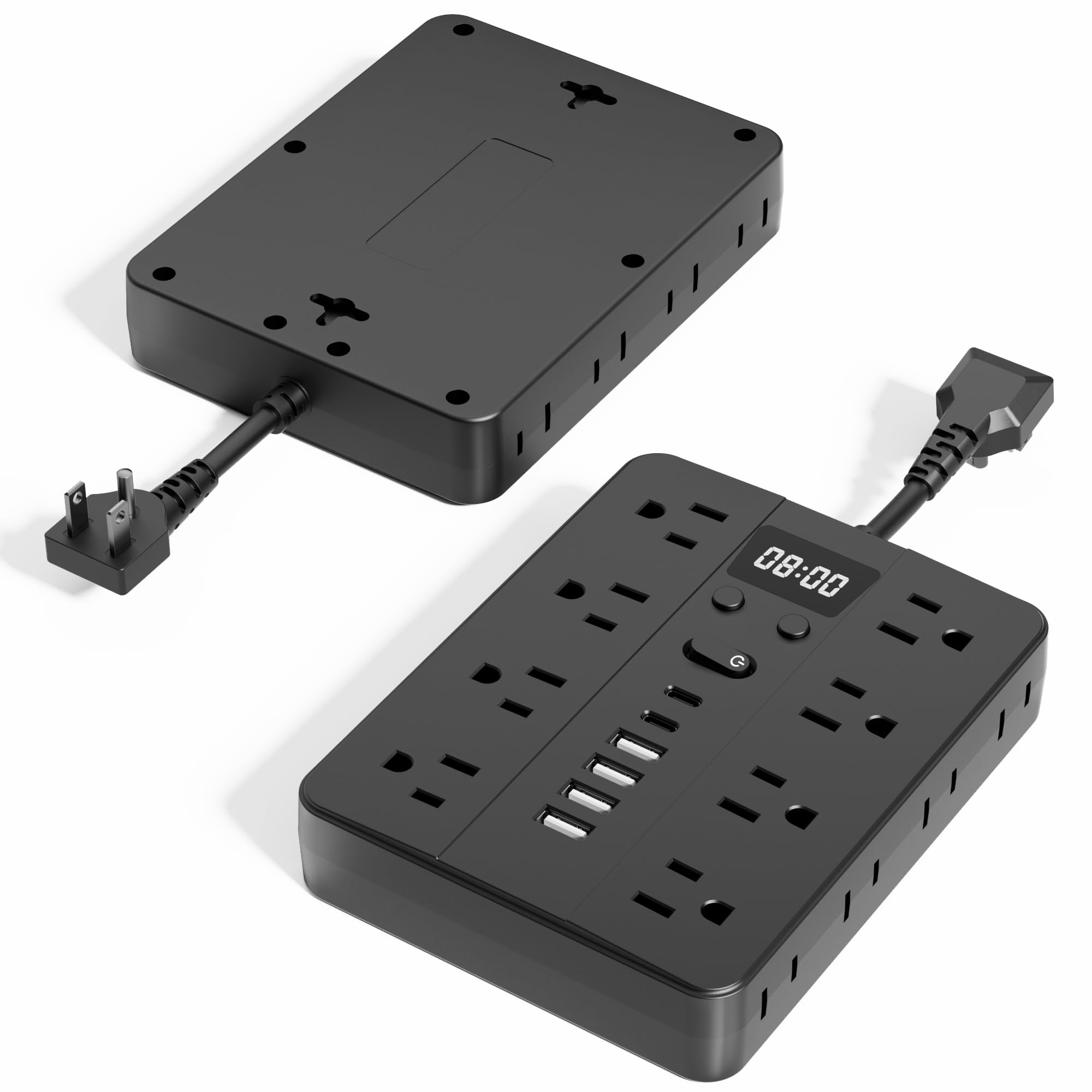 0.2FT/5/10FT, 23-in-1 Power Strip with Time Display, 16 AC Outlets, 6 USB Ports (2 USB C), Ideal for Living Rooms and Work...