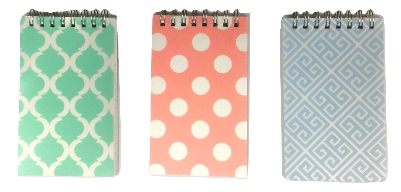 Carolina Pad Studio C Set of 3 Poly Cover College Ruled Memo Books ~ Pattern Play (Polka Dot Heaven, Blue Aztec, Green and White Design)